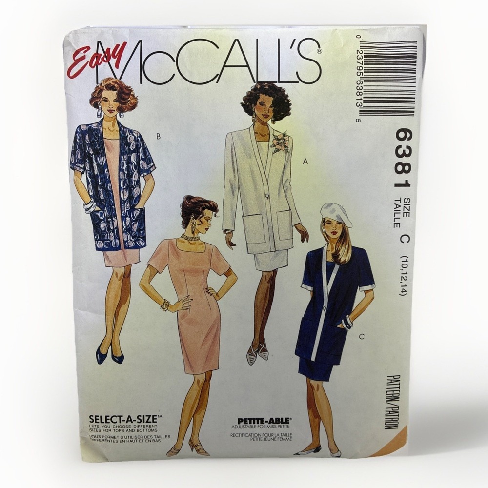 McCalls 6381‎ Ladies Dress And Jacket Size C 10,12,14 Uncut